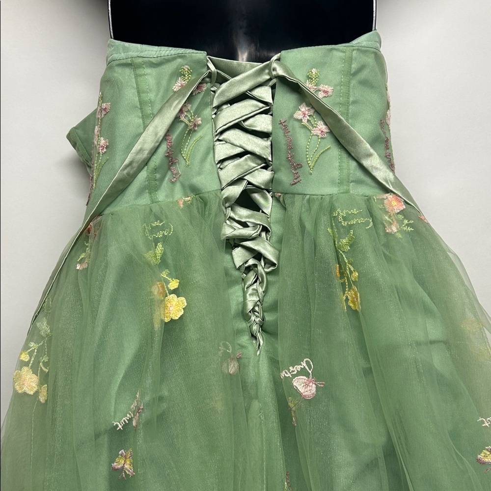 Green Strapless Floral Dress fairy cottage core 16W corset top flower embroidery - Picture 8 of 10